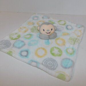 Gray Cream Monkey Security Blanket Circles Swirls Blue Green Plush Baby Lovey